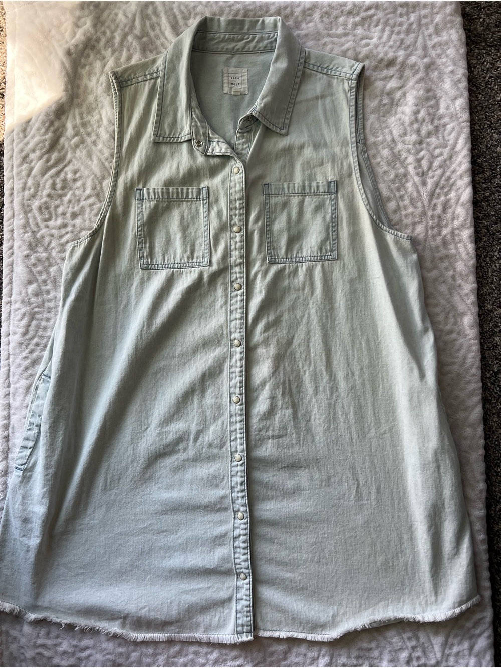 Cleo + Wolf Women’s Light Wash Denim Shirt Dress XXL Sleeveless Snap Front - Picture 2 of 11